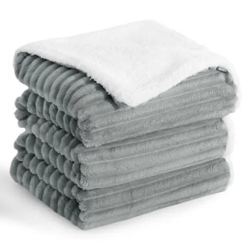 Aisbo Manta Cama Invierno para Cama 180/200, Sherpa Franela Reversible Polar con Cordón para Sofá, Borreguito Gruesa, Suave, Caliente, Sillón, Transpirable para Invierno (Gris Claro, 220 x 240 cm)