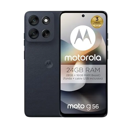 Moto g56 5G 24GB (8GB+16GB RAM Boost)/512GB Negro, Durabilidad Militar, IP68/69, Corning® Gorilla® Glass 7i, Pantalla 6.72" Full HD+, Cámara 50 MP con Moto ai,Batería 5200 mAh,Carga TurboPower™ 30W