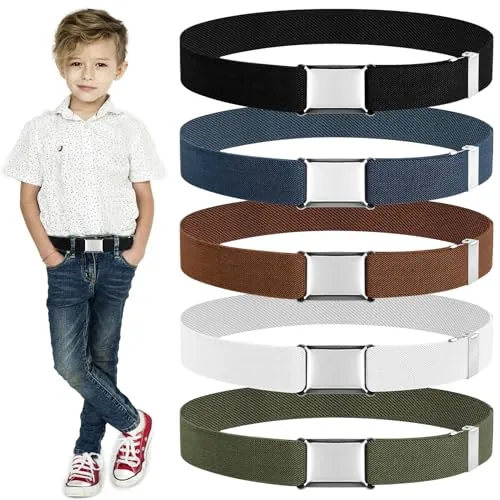 Furuising 5 Piezas Cinturón para Niños, Cinturones Elástico para Niños, Cinturón ajustable con hebilla cuadrada Para 2-15 niños niñas vaqueros pantalones cortos vestido