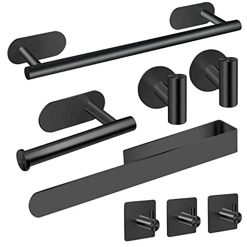 AIKER Toalleros de Baño Sin Taladro, 8PCS Juego de Acero Inoxidable 304 de Calidad Espesada Accesorios para Mueble o Colgador Pared Decoracion