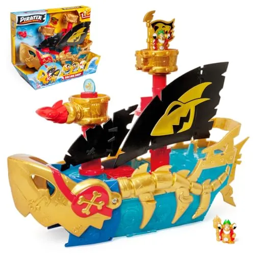 PIRATIX Shark Ship – Barco Tiburón de Piratix Que Atrapa a Sus Enemigos. con Catapulta, Lanzador, Tablón y Jaula. Contiene 1 Buque, 1 Figura Exclusiva, 1 Tesoro Exclusivo, 1 Bandera y 1 Proyectil