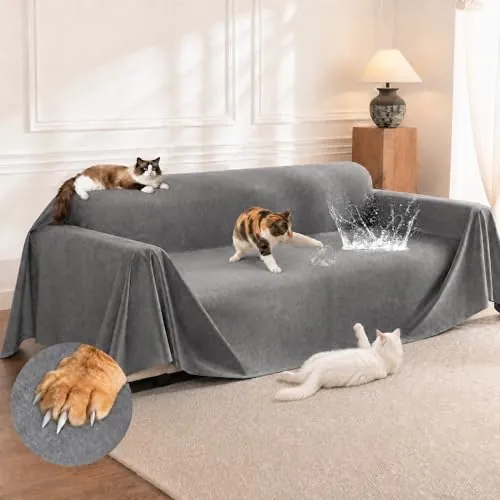 Loiion Fundas Sofa Anti Gatos, Impermeable Antideslizante Gris, 380x180cm