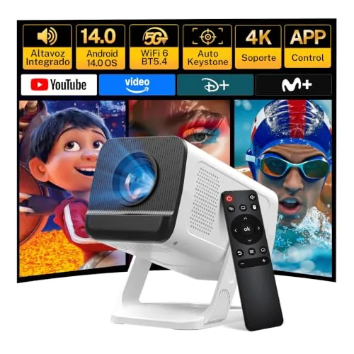 Mini Proyector Portátil - Android 14, Soporte 1080P 4K, Auto Keystone