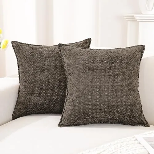 YSTELLAA Chenille Funda Cojin 60x60, Juego De 2, Café | Suave Funda de Almohada, Cremallera Invisible, Fundas Cojines Sofa Decorativas, para Sofá Silla Cama Sala de Estar Dormitorio