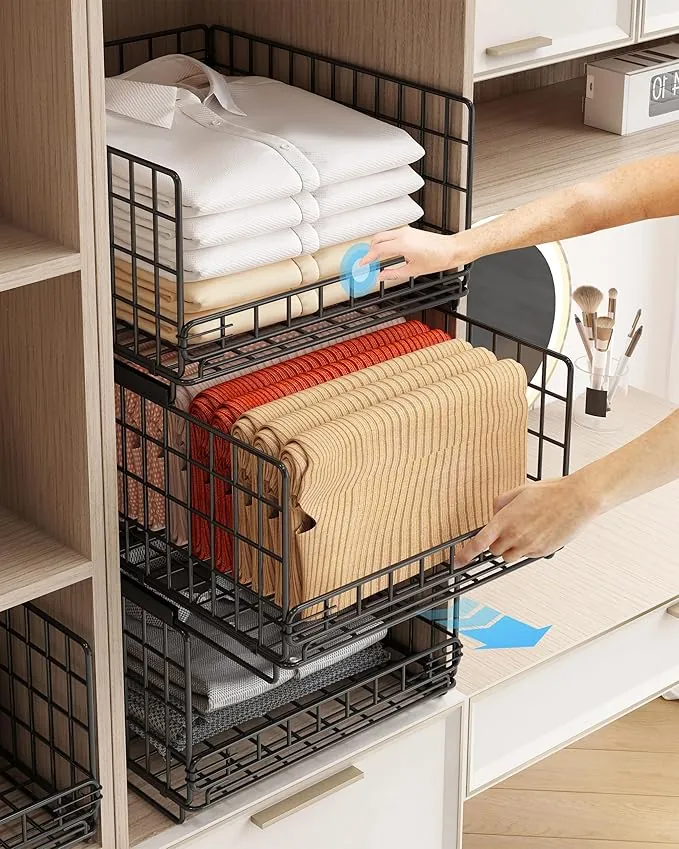 UMDONX Organizador Armario- Organizador de Armario de 3 Piezas-con Apilable Separadores Armario Metal(Negro)