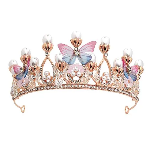 Tiara de cristal princesa perla corona de disfraces Diadema para el cabello de boda nupcial Cosplay, cumpleaños, celebración, vacaciones, regalo de fiesta de disfraces para niñas de 5 a 16 años