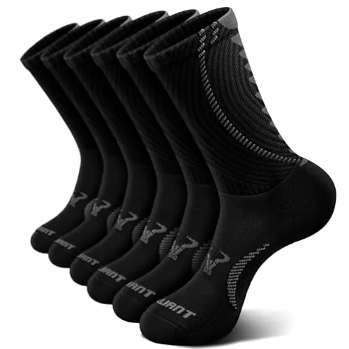 BULLIANT Calcetines Hombre 6 Pares, Calcetines Compresión Atléticos Acolchados para Hombres Deportes Correr Senderismo Pesca Soporte de Arco(6Pares,43-46)