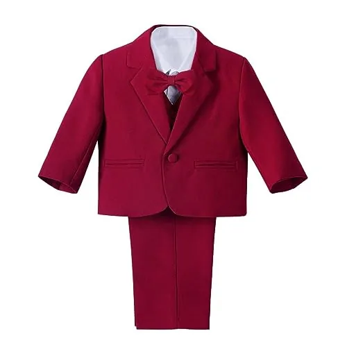Lito Angels - Trajes para Bebe niño de Vestir Elegante Rojo Burdeos, Conjunto de 5 Piezas de Traje Formal para Boda, Bautizo, Fiesta, Ceremonia, Tamaño 6 Meses 057