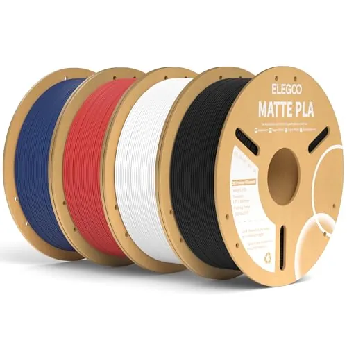 ELEGOO Filamento PLA MATE 1.75 4KG Negro, Blanco, Rojo, Azul Marino, Filamento para Impresora 3D, Precisión Dimensional +/- 0.02mm, Carrete Filamento 3D,para Mayoría Impresoras 3D