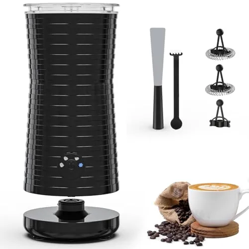 Espumador de Leche Eléctrico, Calentador Leche 4 en 1, para Espuma Caliente y Fría, 240ml 400W, Negro