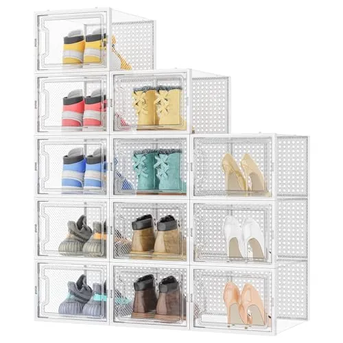 HOMIDEC 12 Cajas de Zapatos Transparentes y Apilables, hasta Talla 46 EU