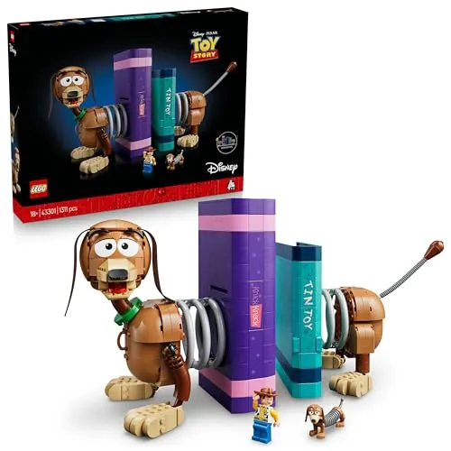 LEGO | Disney y Pixar Toy Story: Sujetalibros de Slinky - Maquetas para Adultos de Dachshund - Decoración de la Estantería - Minifigura de Woody y Figura de Perro Salchicha - Regalo para Fans - 43301