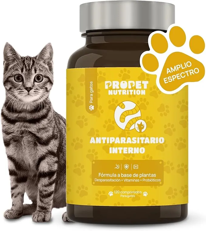 Desparasitente Gatos Interno. 100% Natural. 120 Dosis. 12 Plantas de Rápida Absorción y Eficacia. Con Malta para Gatos, Vitamina B y Probióticos. Antiparasitario Gatos. Desaparasita, Repara y Previene