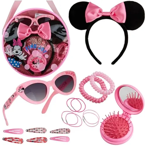 Disney Stitch Bolso Bandolera Bolsa Niña con Gafas de Sol UV400 y Accesorios Pelo Bolso con Accesorios para Niñas (Minnie Mouse Rosa)