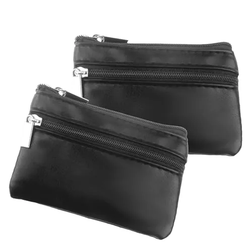 2 PCS Monedero Hombre Negro, 11x8 cm, Monedero de Piel Cremalleras y Argolla para Llaves, Diseño Exclusivo en Cuero Hecho a Mano, Accesorio de Elegancia Duradera y Funcionalidad Superior para Hombre