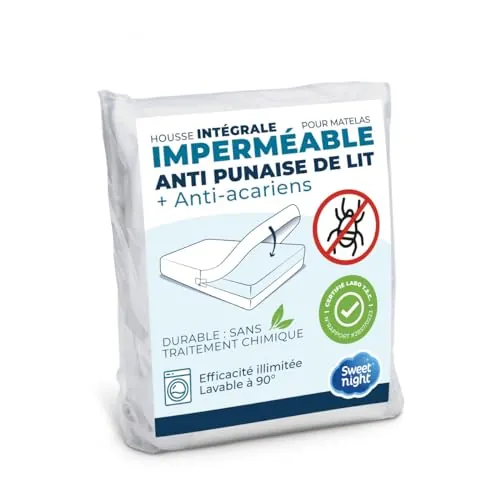 SWEET NIGHT – Funda Integral colchón Impermeable 90 x 190 cm | Anti-chinches y antiácaros | Renovar colchón | Cierre de Cremallera | Sin Tratamiento químico | EP. hasta 25 cm