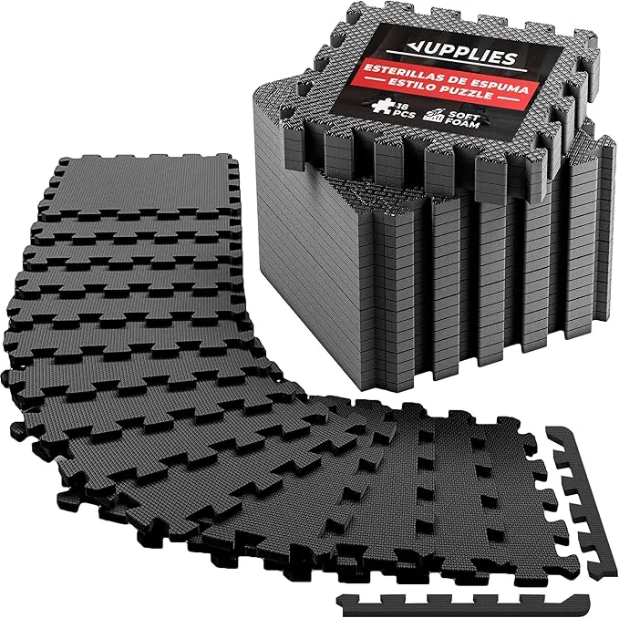 JUPPLIES - Suelo Gimnasio Set 18 Piezas 30x30x1cm - Esterilla Puzzle Fitness de Goma para Suelo - Alfombra Protectora para Gimnasio en Casa - Tatami en Puzzle