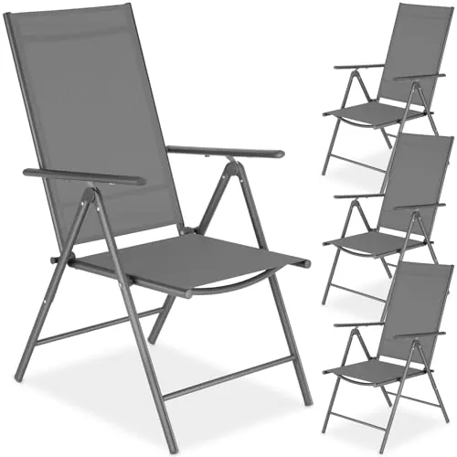 tectake® Conjunto de 4 Sillas Jardín Exterior de Aluminio, con Respaldo Regulable, Conjunto Sillas Terraza Resistentes a la Intemperie, Malla Transpirable, Fácil Limpieza - Antracita/Gris