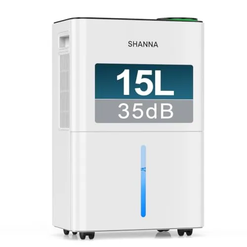SHANNA Deshumidificador 15L Para Hogar, Hasta 40m², Con Apagado Automático. Ideal Para Baños, Dormitorios Y Sótanos. Refrigerante R290. Cambio Gratuito En 1 Año Y Garantía De 10 Años.