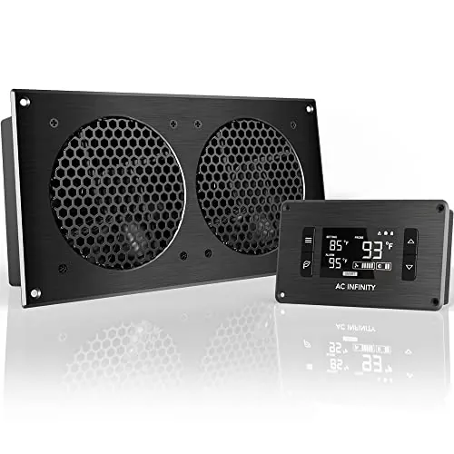 AC Infinity AIRPLATE T7, 30cm Sistema de Ventilador Doble de refrigeración silenciosa de con Control de termostato, para gabinetes AV de Cine en casa