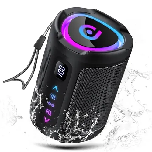 aowoka Altavoz Bluetooth portátil inalámbrico con Luces LED, Pantalla Digital Inteligente+Smart EQ, Altavoz Bluetooth Potente Bass Boost, Bluetooth 5.4, Speaker para Viajes/Deportes/Fiestas/Ciclismo