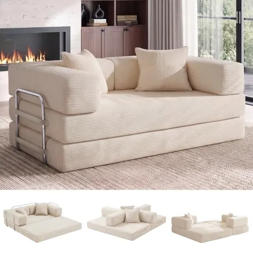 Vipbear Sofá Cama de Suelo 160cm,Plegable de Boneless de 2 plazas,Blanco