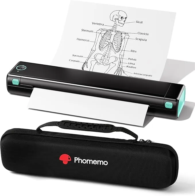 Phomemo M08F Impresora Inalámbrica Portátil Bluetooth Impresora Móvil Sin Tinta, Compatible con Formato A4, Impresora Térmica Compatible con Smartphone y Portátil,con 1 Custodia