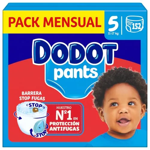 Dodot Pants Pañales Talla 5, 152 Unidades, 11-17 kg. | Ajuste 360° a prueba de fugas, Protección día y noche