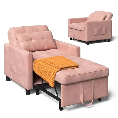 Xbro Sofá Cama Convertible Sofá Cama Plegable 3 en 1 con función de Cama, sofá Cama Ajustable con cojín y Saco, sillón con función de Dormir para apartamento pequeño,Rosado