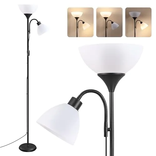 VASAGLE Lámpara de Pie LED de Hierro, con Luz de Lectura Ajustable