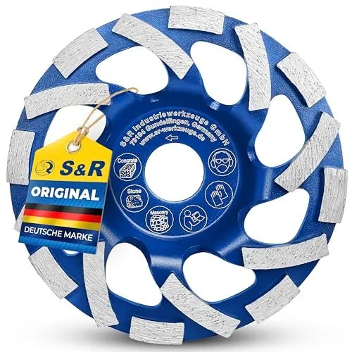 S&R Muela Diamante 125mm. Disco Desbaste 125 diamantado de Lijar Hormigón Ladrillo Albañilería Granito Piedra Yeso Enlucido Calidad Industrial