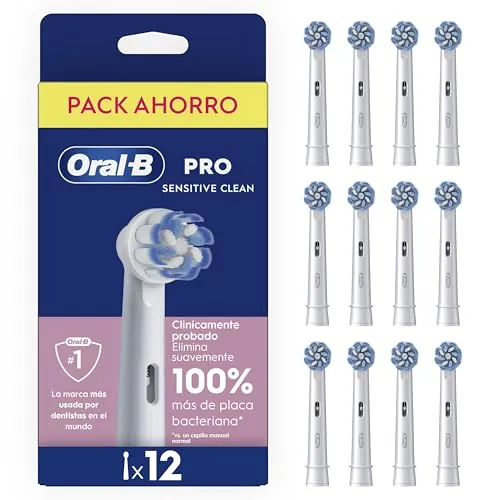 Oral-B Sensitive Clean Cabezales de Recambio Originales, Blanco, Pack de 12 | Recambios Auténticos para Cepillo Eléctrico Oral B Pro, con Filamentos Ultrasuaves en Forma de X para Encías Sensibles