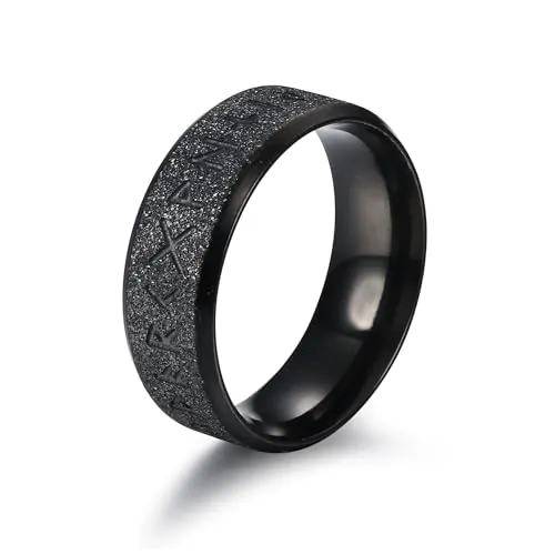 GTHIC Joyería vikinga de acero inoxidable Runas nórdicas Anillos Furthank para hombres y mujeres Anillo de banda esmerilado Regalo de joyería Negro Tamaño 8