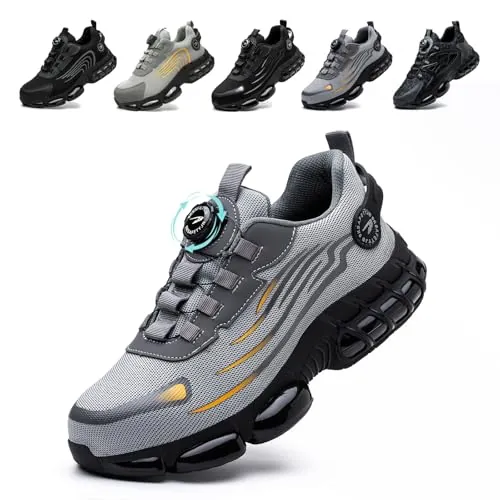 Zapatos de Seguridad para Hombre Mujer Zapatillas Calzado Trabajo Ligeros Comodo Antideslizante con Puntera de Acero Grey 40 EU