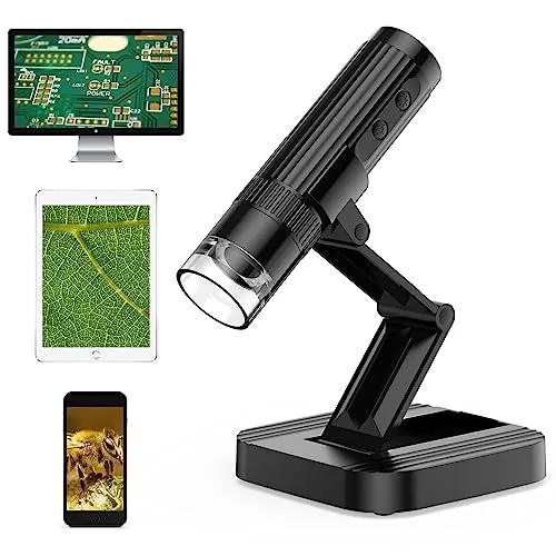 WADEO Microscopio Digital WiFi, 1080P HD 50-1000X Microscopio USB, Mini microscopio de Mano con 2 cámaras MEGAPIXEL y 8 Luces LED Compatible con Android/iOS, Tableta, Windows y Mac