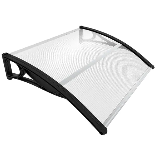 VOUNOT® Marquesinas Exterior para Puertas y Ventanas, 100 x 80 cm Tejadillo de Protección con Barra Central, Toldo Cubierta de Policarbonato en Jardín, Negro