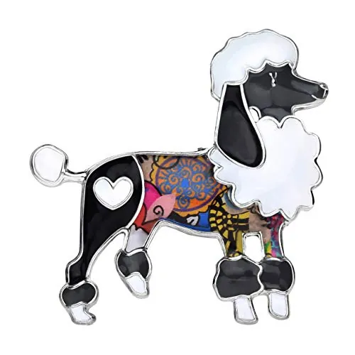 DOWAY Broche con diseño de caniche floral de dibujos animados para mochilas, insignias de ropa, bolsas, chaquetas, joyas, regalo negro