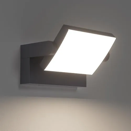 Klighten 24W LED Apliques de Pared Exterior Interior IP65, Luz de Pared Ajustable, Moderno Lámpara de Pared Aluminio para Entrada Terraza Pasillo, 1500 Lumen, Blanco Natural 4000K, Antracita