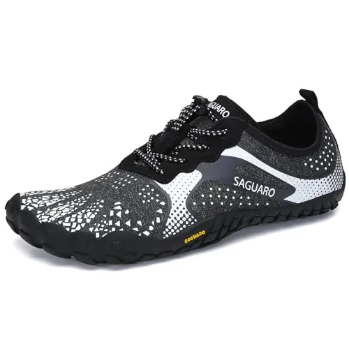 SAGUARO Mujer Barefoot Hombre Zapatillas Minimalistas Ligera Calzado Barefoot Cómodas Zapatos de Trail Running para Zero Drop Soles Negro Oscuro,Gr.38