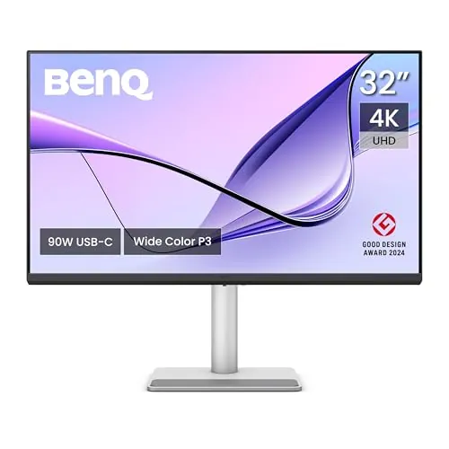 BenQ MA320U 32” Monitor 4K 3840x2160 para MacBook Pro/Air, Doble USB-C de 90W, Coincidencia de Colores con Mac, Hub USB, Control de Brillo y Volumen en Mac, Soporte Ajustable, Espectro de Colores P3