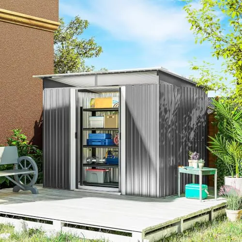 Outsunny Cobertizo de Jardín Exterior Metálica 4,5 m² 260x194x200cm Gris