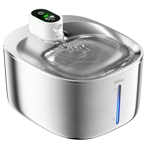WILKIEE Fuente de Agua para Gatos, Acero Inoxidable, 4.1 L, dispensador de Agua inalámbrico para Mascotas, para Gatos y Perros en Interiores