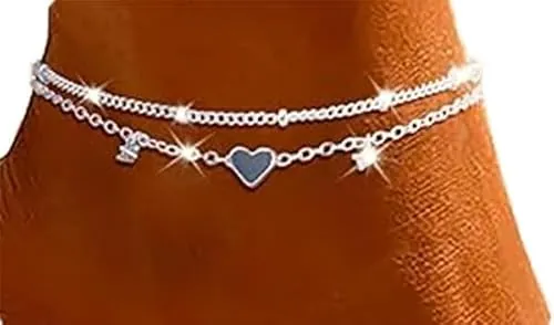 Tobilleras de Plata para Mujer Ajustable, Joyas de Pie de Playa Tobilleras