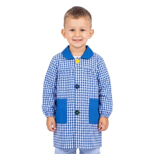 HOMYBABY® Babi escolar infantil para guarderia y colegio con botones - Bata escolar para niño o niña - Baby escolar infantil fácil de poner y quitar con bolsillos y puños cerrados (Blue, Size 1)