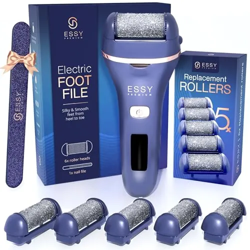 Essy Lima Eléctrica para Pies con 5 Rodillos de Repuesto (Marina) | Para Mujeres y Hombres, Pies Lisos, Impermeable, Carga USB, Seguridad con Bloqueo por Presión