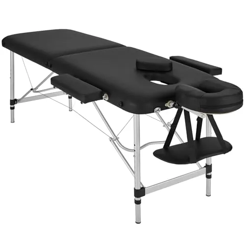 tectake® Camilla Masaje Plegable, Camilla Profesional Fisioterapia, Quiromasaje, Tatuajes, Reiki, Camilla Estética Profesional de Aluminio, Ajustable en Altura, 2 Zonas, con Bolsa Transporte - Negro