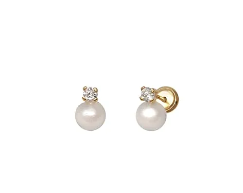 Turmalina - Pendientes bebe niña tu y yo de Plata de Ley 925, pendientes con perla, tamaño de 5 x 7,5, de la marca de joyería Turmalina by Martina (Dorado)