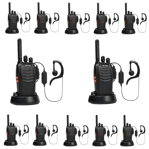 12 Piezas Walkie Talike PMR446 Pofung PT88E Licencia Libre,16 Channels 1500mAh Walkie Talkie Profesional Largo Alcance,con VOX Manos Libres Negro Walkie Talkie Pinganillo,para Adultos,Senderismo
