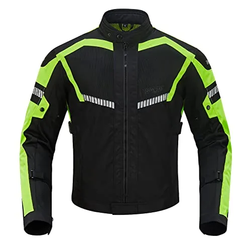Chaqueta de Motocicleta de Moto para Verano para Hombre, Respirable Armadura Protección reflexión de Alto Brillo XL