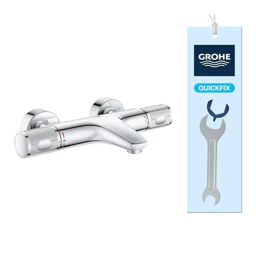 GROHE Precision Feel: Termostato bañera y ducha, ahorro agua (superficie de cuerpo frío , tope a 38°C, mandos antideslizantes, incluye herramienta 3 en 1), cromo, 34788000